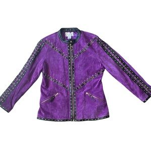 Purple Leather jacket with gold accent D rings